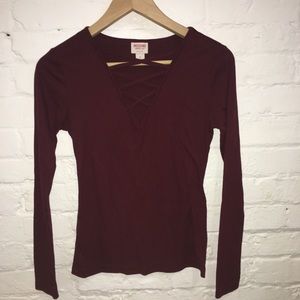 Maroon Ribbed Fitted Top
